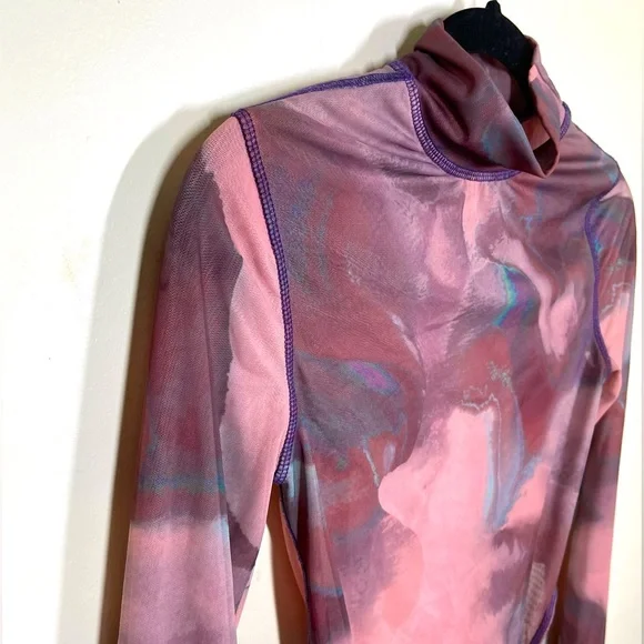 OH POLLY, High Neck Long Sleeve Mesh Bodysuit and skirt in Blush - Picture 2 of 11